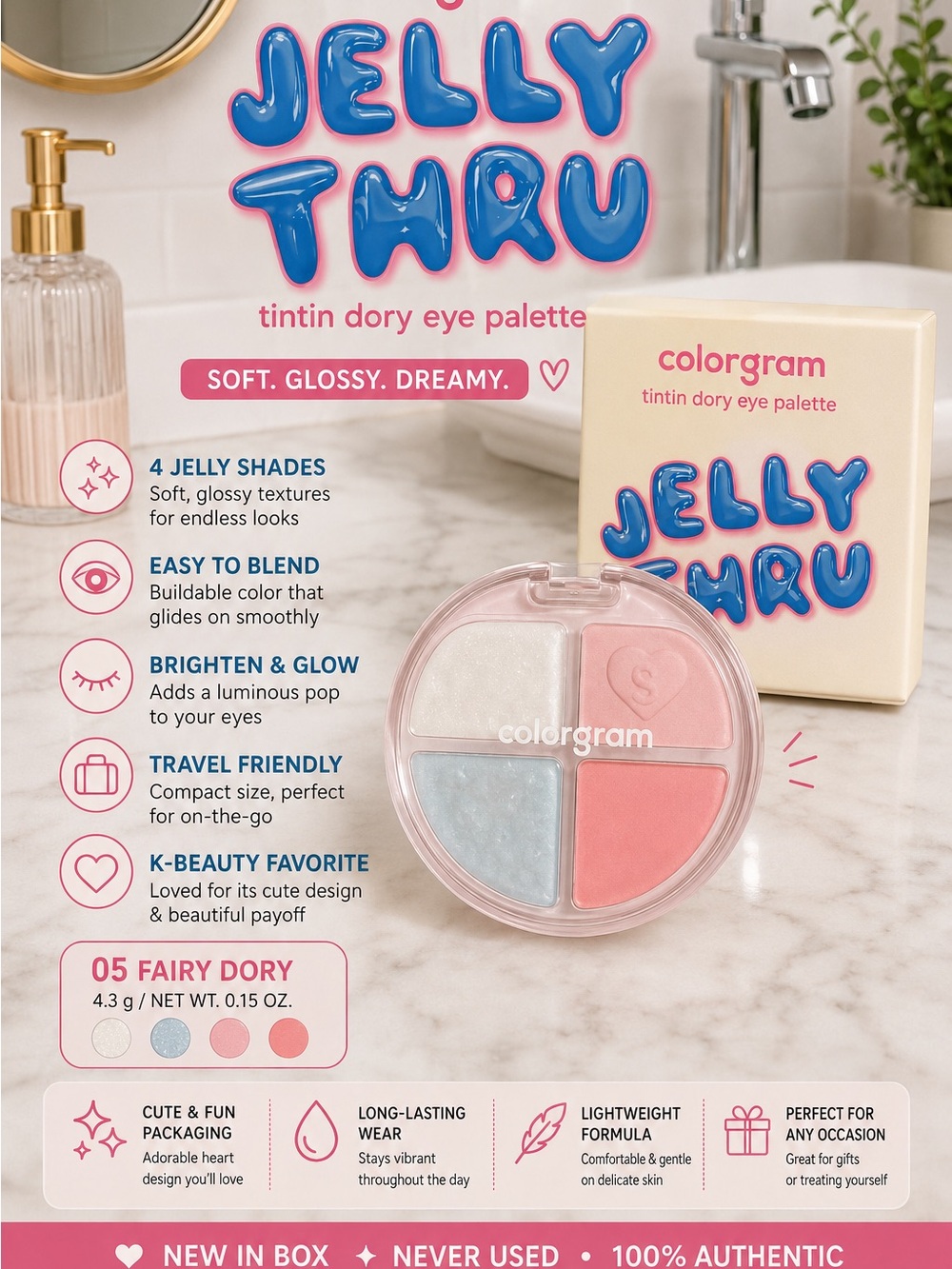 Colorgram Tintin Dory Eye Palette #05 Fairy Dory K-Beauty Jelly Eyeshadow NEW